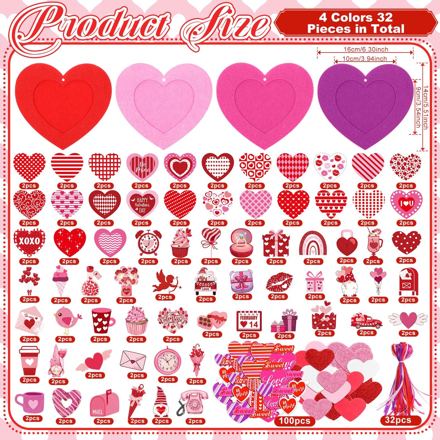 Ferraycle 232 Pieces Valentines DIY Picture Frames Craft Kit 32 Pcs Photo Frames with 200 Pcs Heart Shaped Foam Stickers for Val
