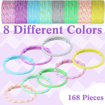 Friendship Bracelets Rope 168 Bracelets in 8 Assorted Colors Adjustable Bracelets for Neon Rope Woven Friendship Bracelets for G