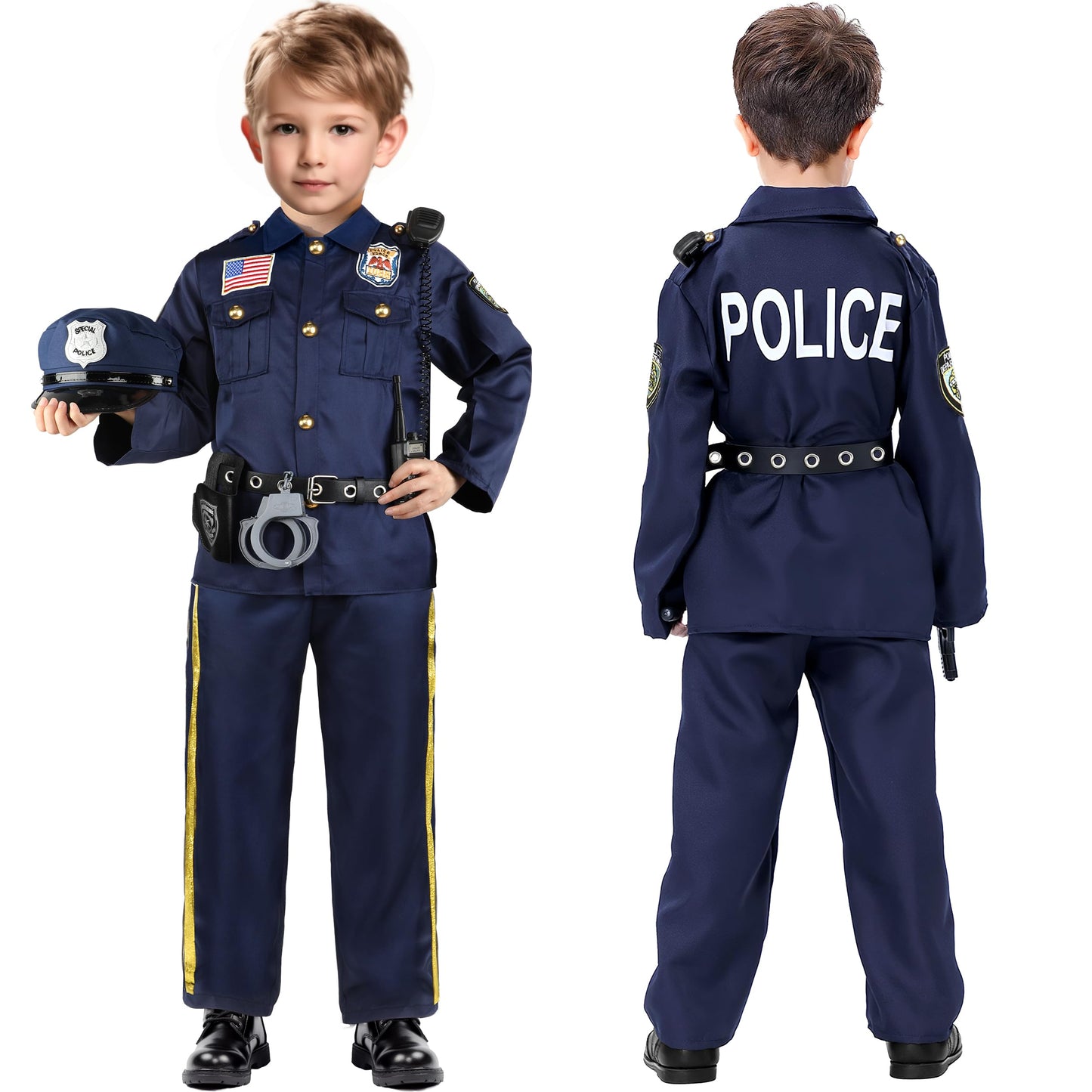 Joycover Police Costume For Kids, Police Costume With Toy Accessories, Cop Costume Outfit Set, Halloween Costumes For Boys