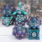 ORIFANTOU 7PCS Metal DND Dice Set with Box, Debris RPG Green Purple D and D Dice for use with D&D Tabletop Games Role Playing Ga