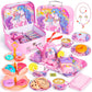 Unicorn Tea Party Set for Little Girls, Toddler Princess Toy Tea Set, Pretend Play Teapot Dessert Tea Cup Set Food Kitchen Plays