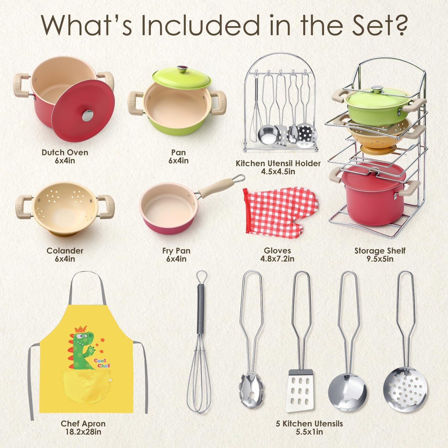 Golray Play Kitchen Accessories, Kids Kitchen Playset Pretend Cookware Including Pots and Pans Set, Cooking Utensils, Organizer,