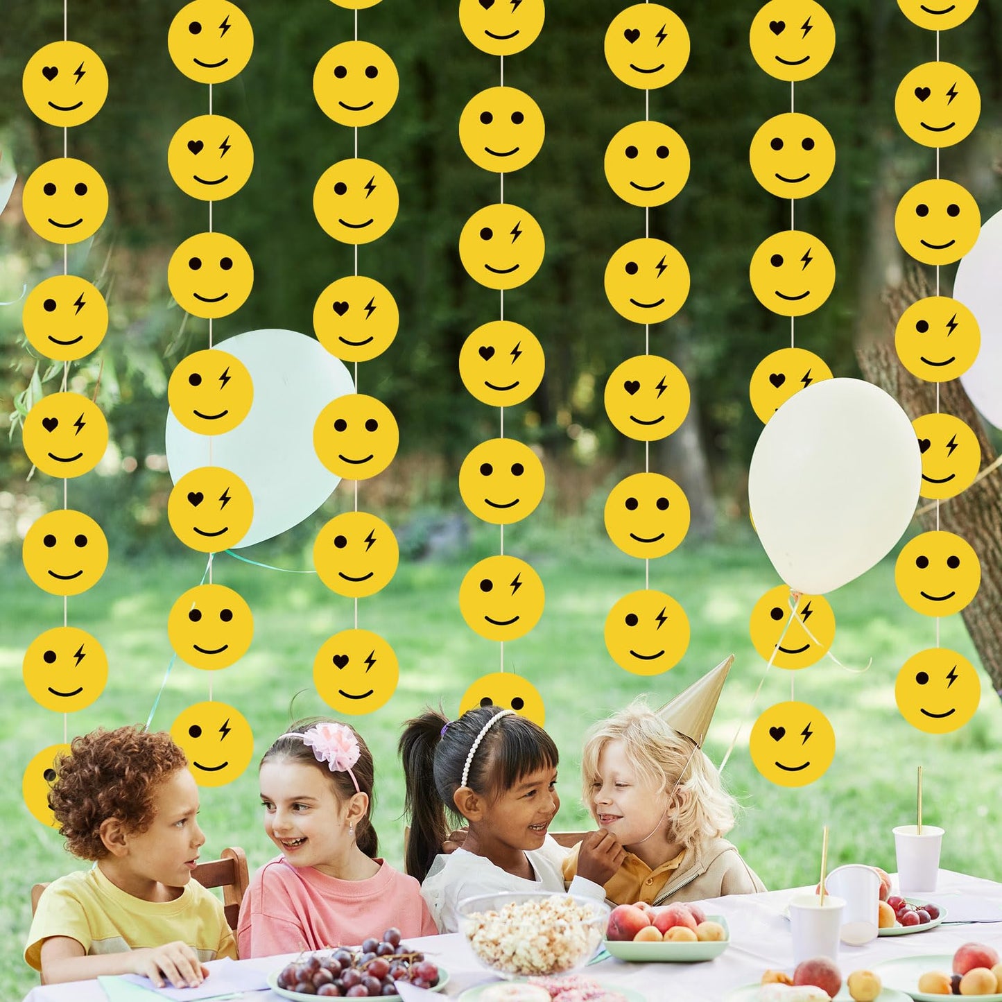Sinload 8 Pieces Smile Face Party Decorations Yellow Smile Garland Banners Preppy Smile Paper Cutouts for One Happy Dude Birthda