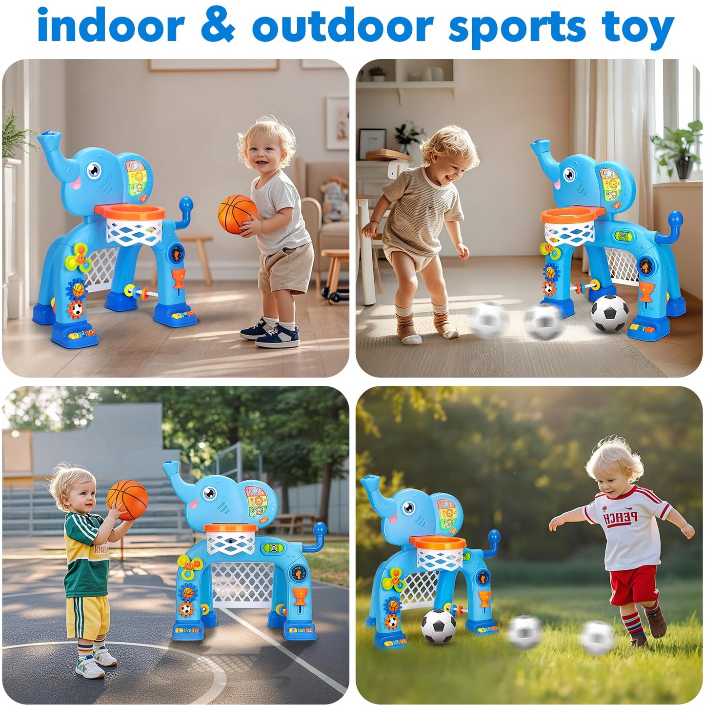 GMAOPHY Toddler Basketball Hoop & Soccer Goal, Blue, Extra Large, Light & Sound, Montessori Toy for Kids 1-3, Birthday/Christmas Gift