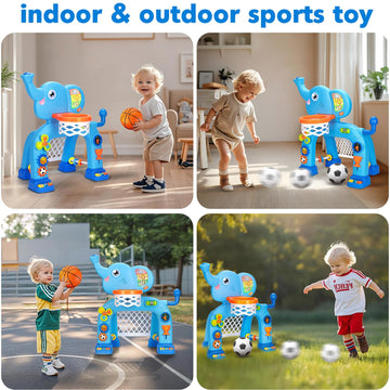 GMAOPHY Toddler Basketball Hoop & Soccer Goal, Blue, Extra Large, Light & Sound, Montessori Toy for Kids 1-3, Birthday/Christmas Gift