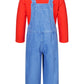 Plumber Costume For Kids Shirt Overalls Glove Boys Halloween Party Cosplay 6-7 Years Red