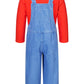 Plumber Costume For Kids Shirt Overalls Glove Boys Halloween Party Cosplay 7-8 Years Red