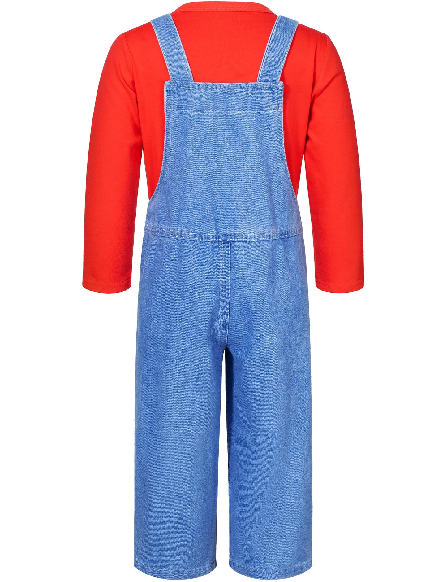 Plumber Costume For Kids Shirt Overalls Glove Boys Halloween Party Cosplay 9-10 Years Red