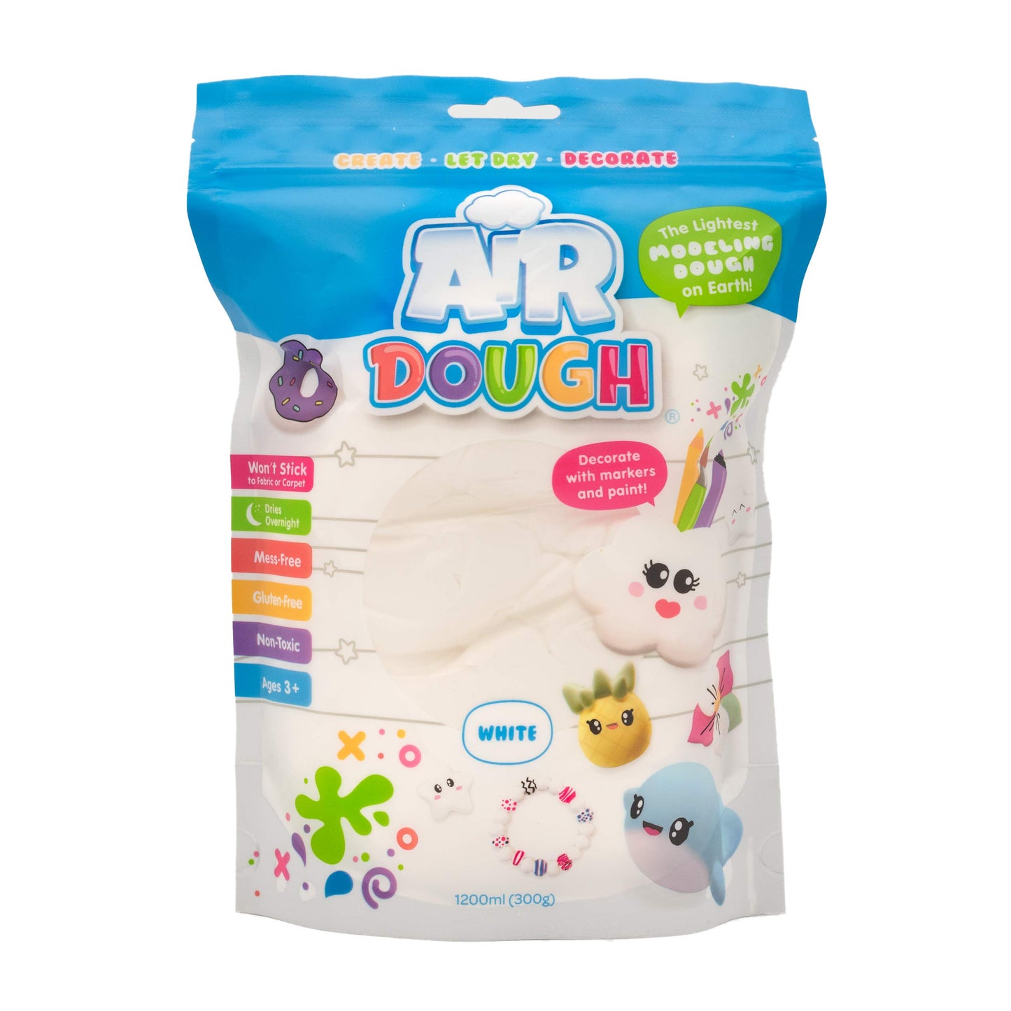Air Dough - White, Air Dry, Ultra Light, Non-Toxic Modeling Clay in a Resealable Bag including Tutorial Videos (Educational, Cre