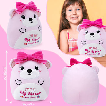 Seaopop Big Sister Plush Toy: 8-Inch I'M The Big Sister Bear With Pink Bow Stuffed Animal Cute Soft Big Sister Plushie Pillows C
