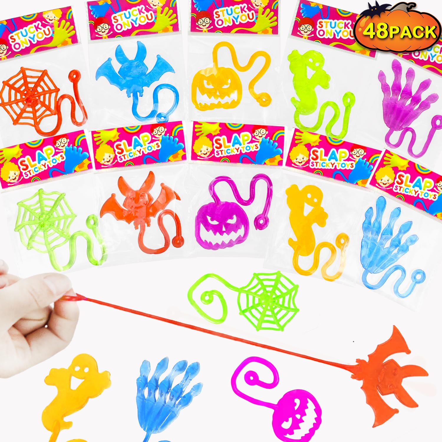 Kannove Halloween Treats Non Candy Goodie Bag Stuffer Fillers For Kids 48 Pcs,Bulk Halloween Sticky Hands Toys For Toddlers,Birt