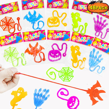 Kannove Halloween Treats Non Candy Goodie Bag Stuffer Fillers For Kids 48 Pcs,Bulk Halloween Sticky Hands Toys For Toddlers,Birt