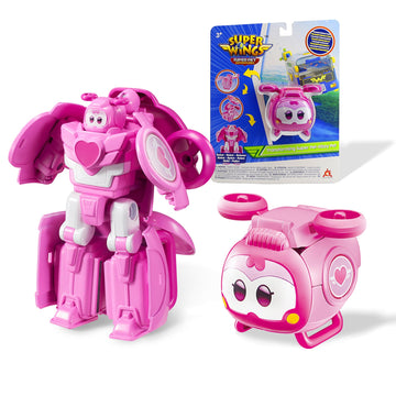 Super Wings 2-In-1 Transforming Mech Robot, 2.4' Dizzy Pet Or 4.3' Mecha Mode, Transformer Toys Rescue Bots For Boys And Girls Age 3+, Gifts For Preschool Kids, Pink