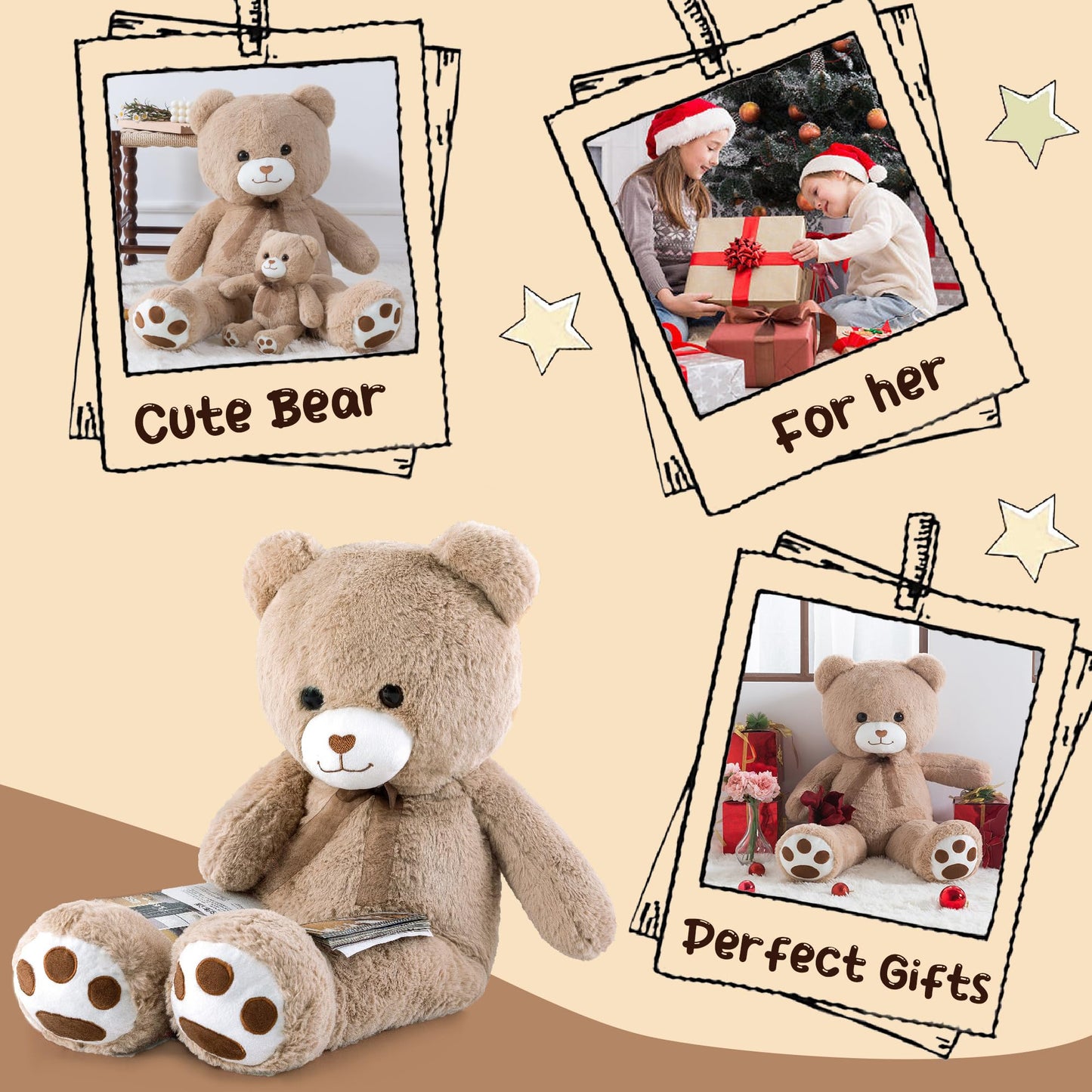 Zgxiong Big Teddy Bear 3 Feet Giant Stuffed Animal Brown Large Teddy Bear Stuffed Animals Huge Stuffed Bear Plush Toy For Girlfr