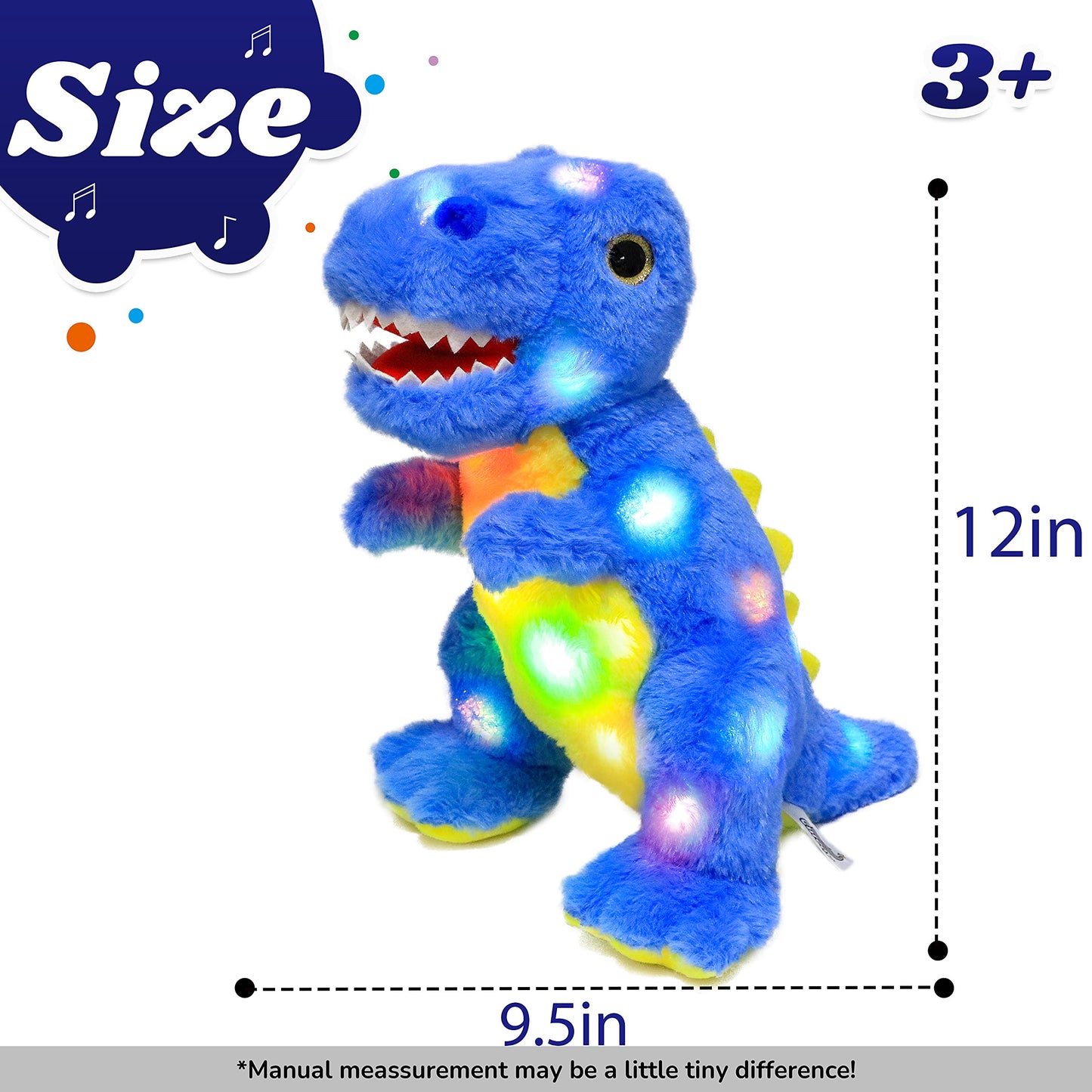 Cuteoy Blue Dinosaur Led Stuffed Animal Light-Up Plush Birthday Christmas T-Rex Plushies Toy Gifts For Kids Toddler Girls, 12.5'
