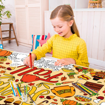 Ohome Fall Giant Coloring Poster/Tablecloth - Fall Decorations For Home - 30 X 72 Inches Jumbo Coloring Banner Kids Crafts Activ