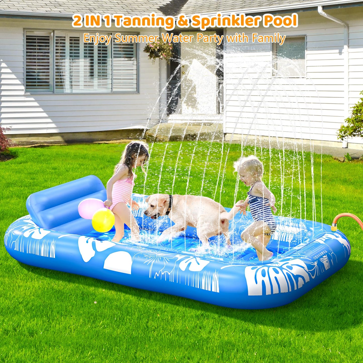 Voice-tank Inflatable Tanning Pool Lounger Float, 77"x48", Blue Vinyl, Adult with Pillow & Drink Holder, 6 in 1 Sunbathing Raft