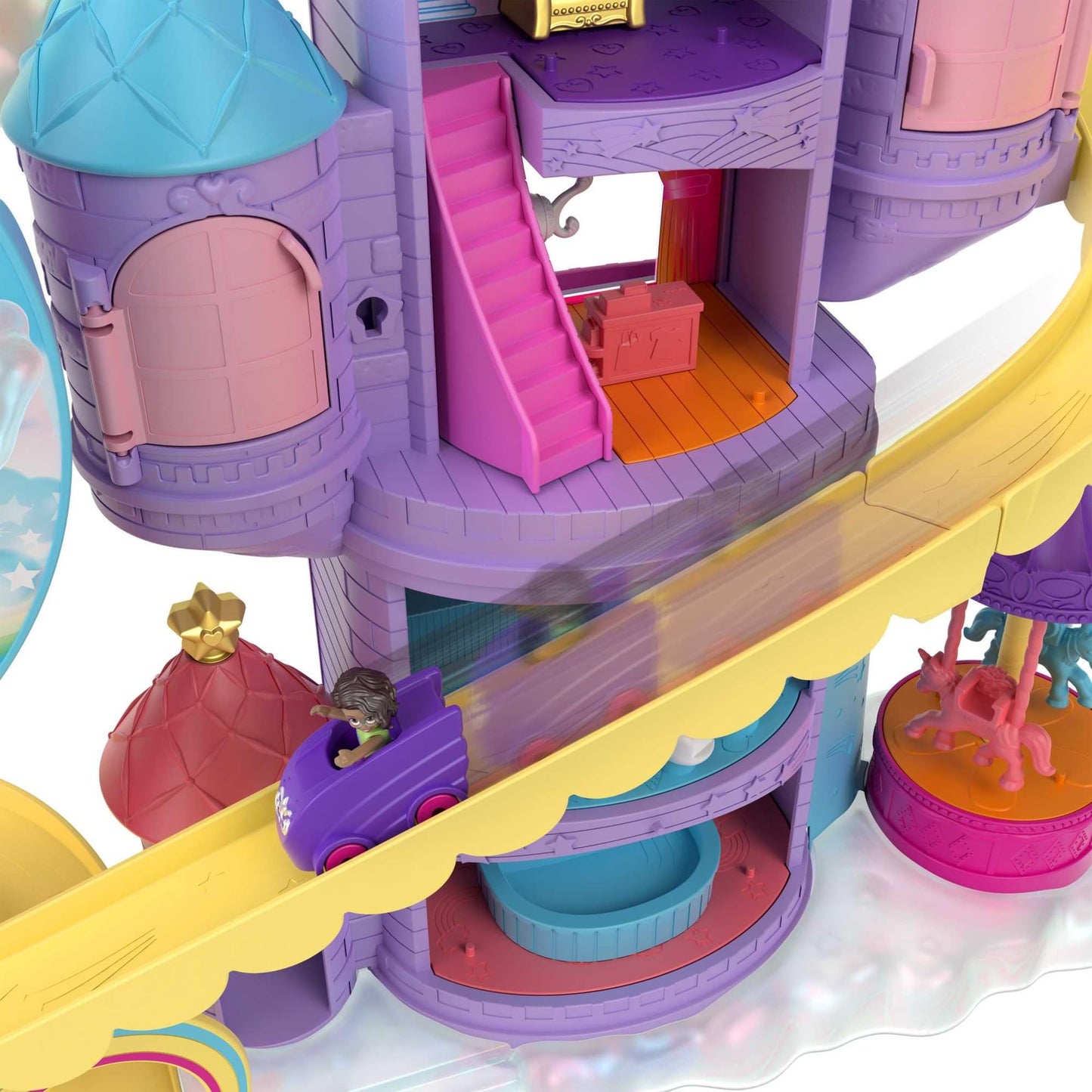 Polly Pocket Dolls & Playset, Rainbow Funland Theme Park With 2 Unicorns, Polly & Shani Micro Dolls, 25 Surprise Accessories