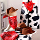 18 Pcs Kids Western Costume Set Include 6 Western Cowboy Felt Hat With 6 Bandanna 6 Cow Vest Tops For Boys Girls Halloween (Brown)