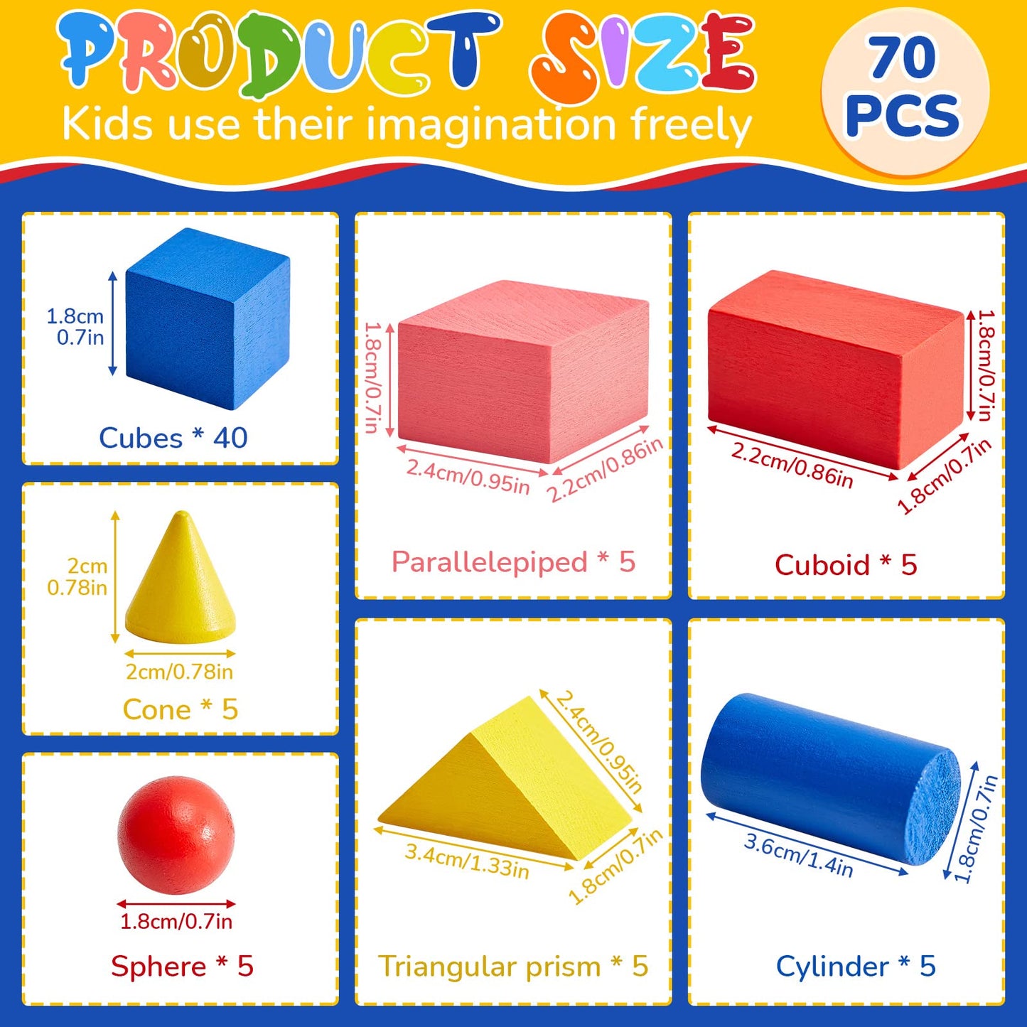 70 Pcs Wood Geometric Solids  Mini 3D Shapes for Teaching  Classroom Manipulatives for Elementary School  Geometric Shapes 3D Shape Blocks for Kids Geometry Math Kindergarten Preschool Learning