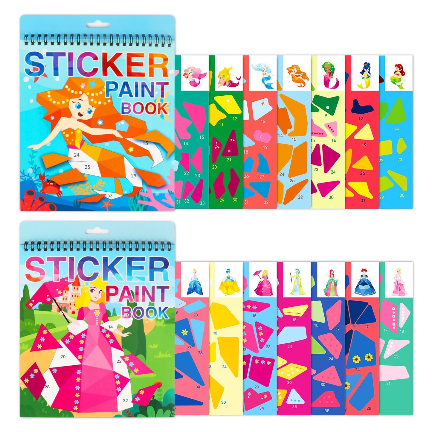 Crafts For Kids Ages 4-8 Sticker Paint Books, Princess And Mermaid Sticker Book Stickers For Kids Girls Birthday Easter Party Favor, Road Plane Travel Activity Books(Princess-Mermaid)