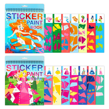 Crafts For Kids Ages 4-8 Sticker Paint Books, Princess And Mermaid Sticker Book Stickers For Kids Girls Birthday Easter Party Favor, Road Plane Travel Activity Books(Princess-Mermaid)