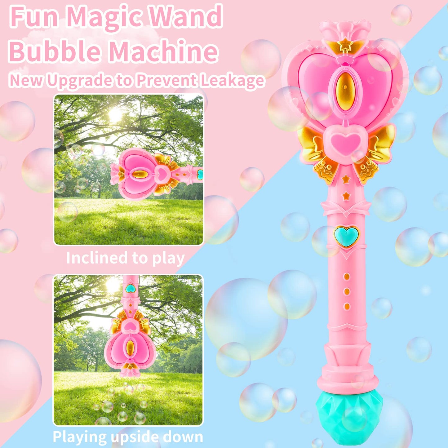 Bubble Wand For Kids, Princess Heart Bubble Machine Blower Maker Wand With Light, Easter Basket Stuffers Outdoor Toys Gifts For