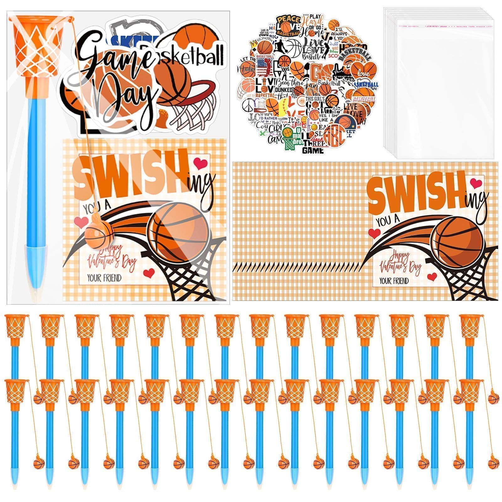 Gosodeny 28 Set Valentines Day Gifts Bulk Basketball Party Favors Basketball Hoop Pens Gift Set Basketball Stickers Basketball 