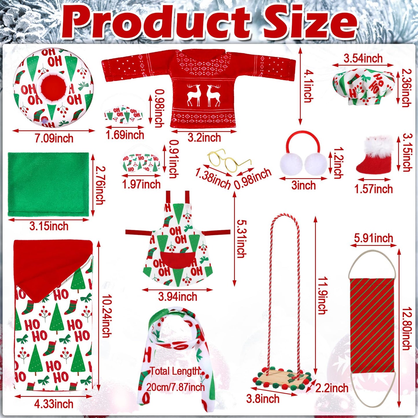 12 Pcs Christmas Elf Accessories Kits Include Christmas Doll Sleeping Bag Sweater Apron Chef Hat Scarf Earmuffs Eye Mask Snow Tu