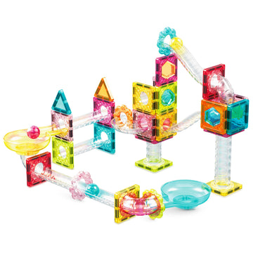 Picassotiles 60 Pc Magnet Tiles Building Block Travel Size Magnetic Marble Run Construction Toy Set Mini Diamond Marble Racetrac