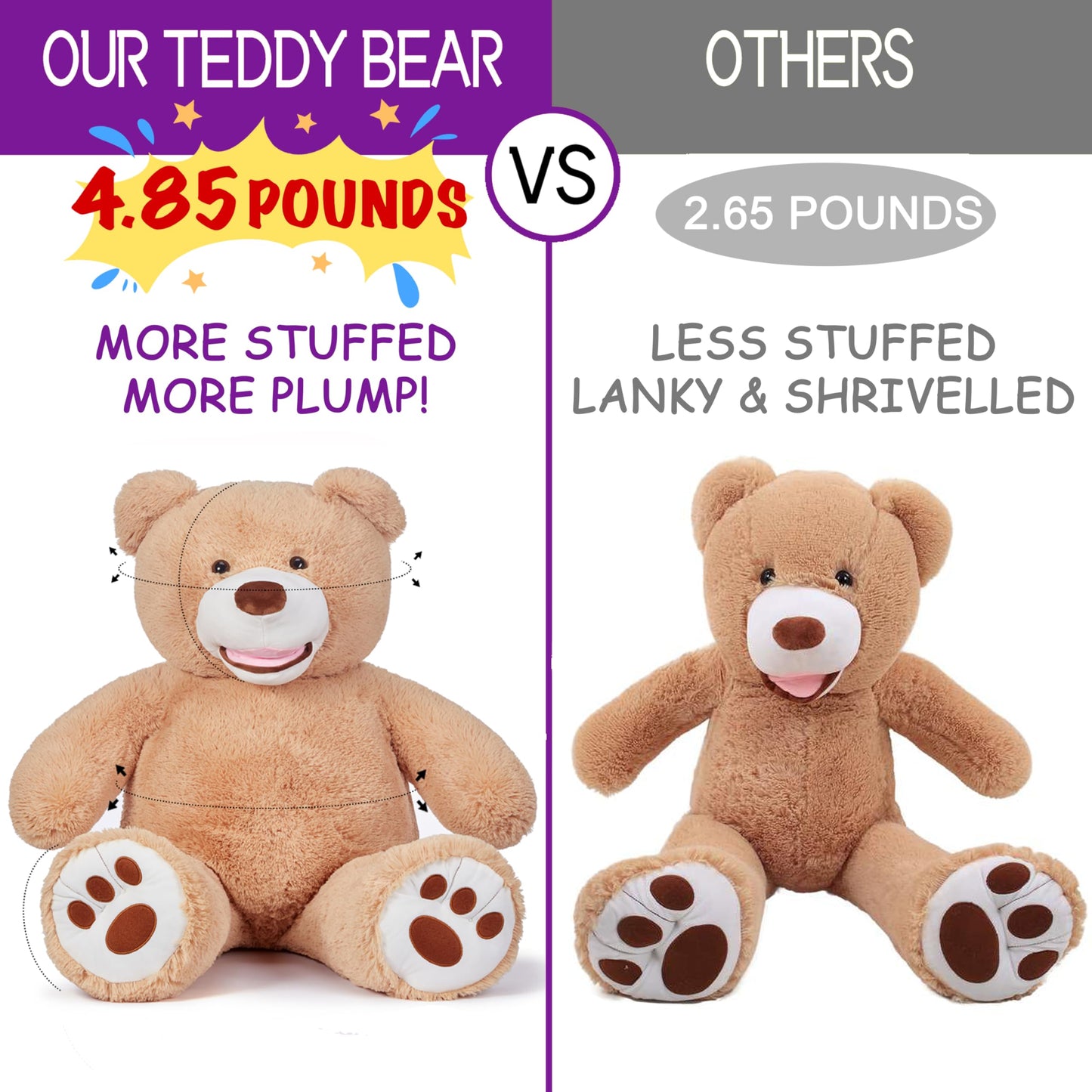 IKASA Giant Teddy Bear Plush Toy - 39" Brown Stuffed Animal, Soft Plush Material, Model 6636521