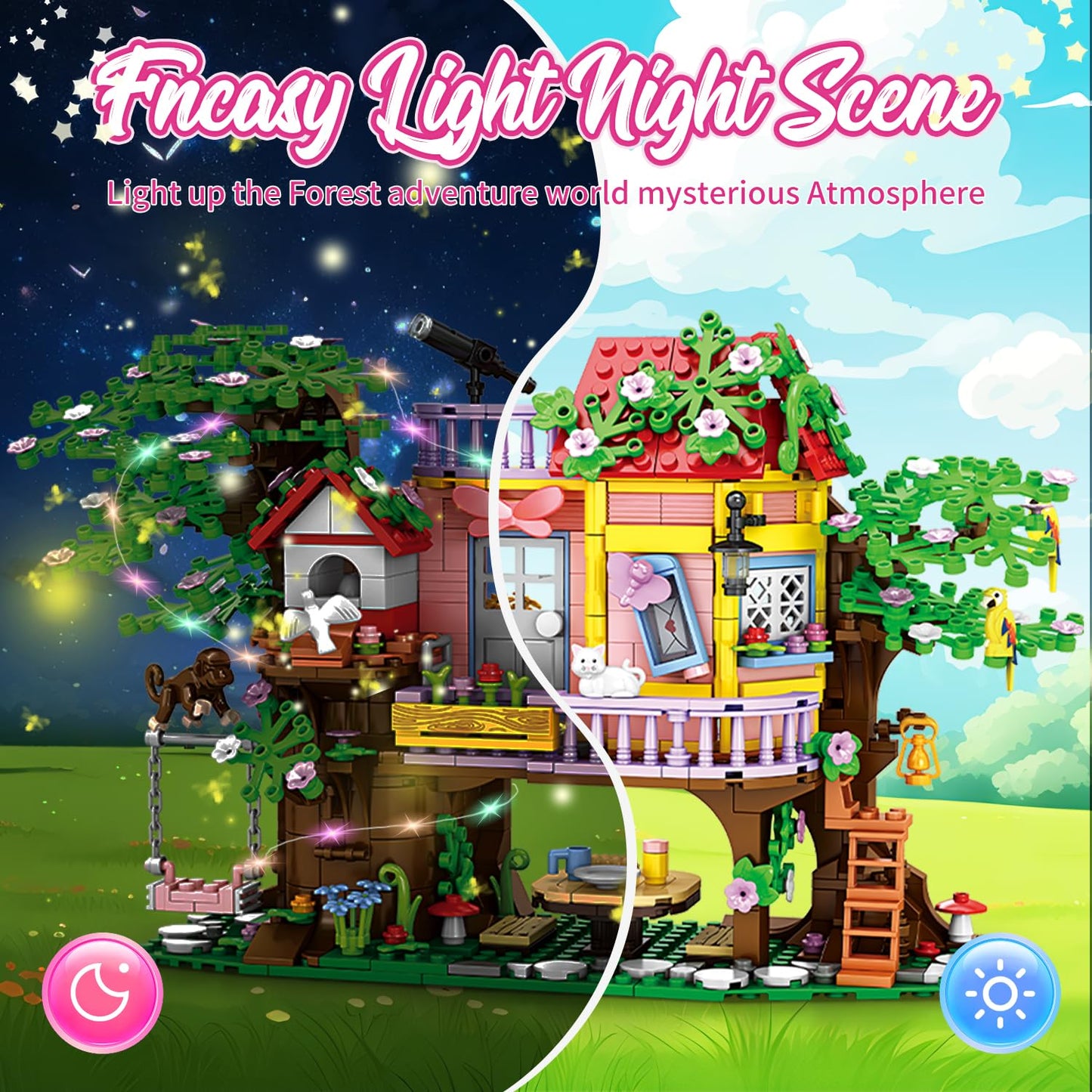 Wingift 840 Piece Tree House Building Sets,Girls Creative Forest House Building Blocks Kit,Stem Friends Friendship Tree House With Swing Animals Flowers,Christmas Birthday Gifts For Girl Boy Age 6-12+