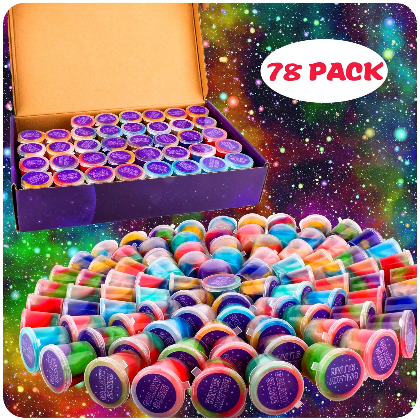 Galaxy Slime Kit 78 Pack, Mini Easter Slime Party Favors For Kids, Slime Bulk Stress Relief Toys For Girls Boys, Goodie Bag Stuf