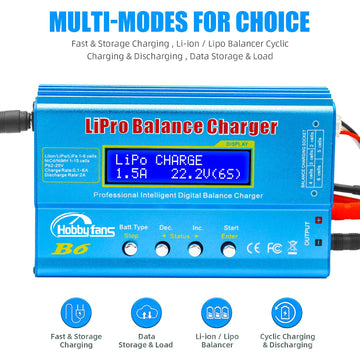 Hobby Fans B6 Mini Professional Balance Charger/Discharger with Power Supply for 1S-6S LiPo Lilon Life NiCd NiMh Pb RC Battery