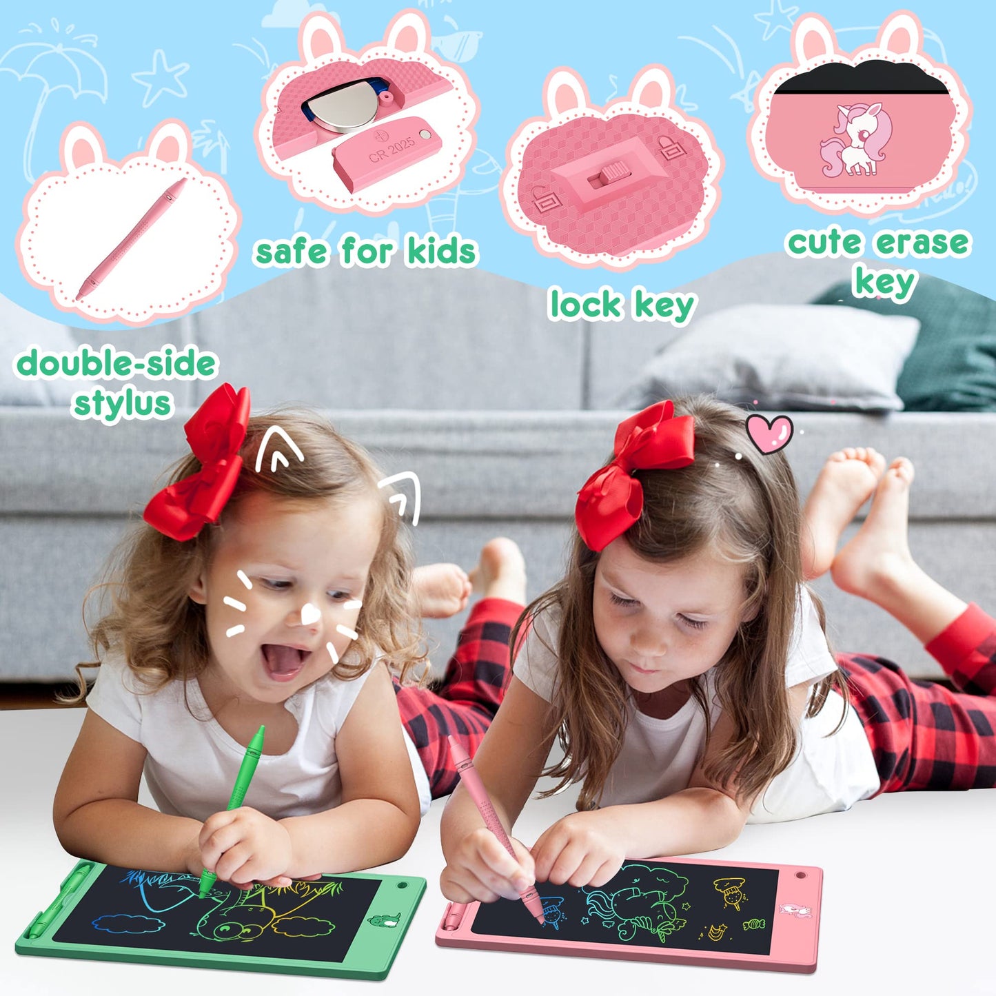 FLUESTON Toys LCD Writing Tablet Toddler,Toys for Boys Girls 3 4 5 6 7 8year,8.8 Inch 3pcs in 1 Pack Drawing Pad Toy Christmas B