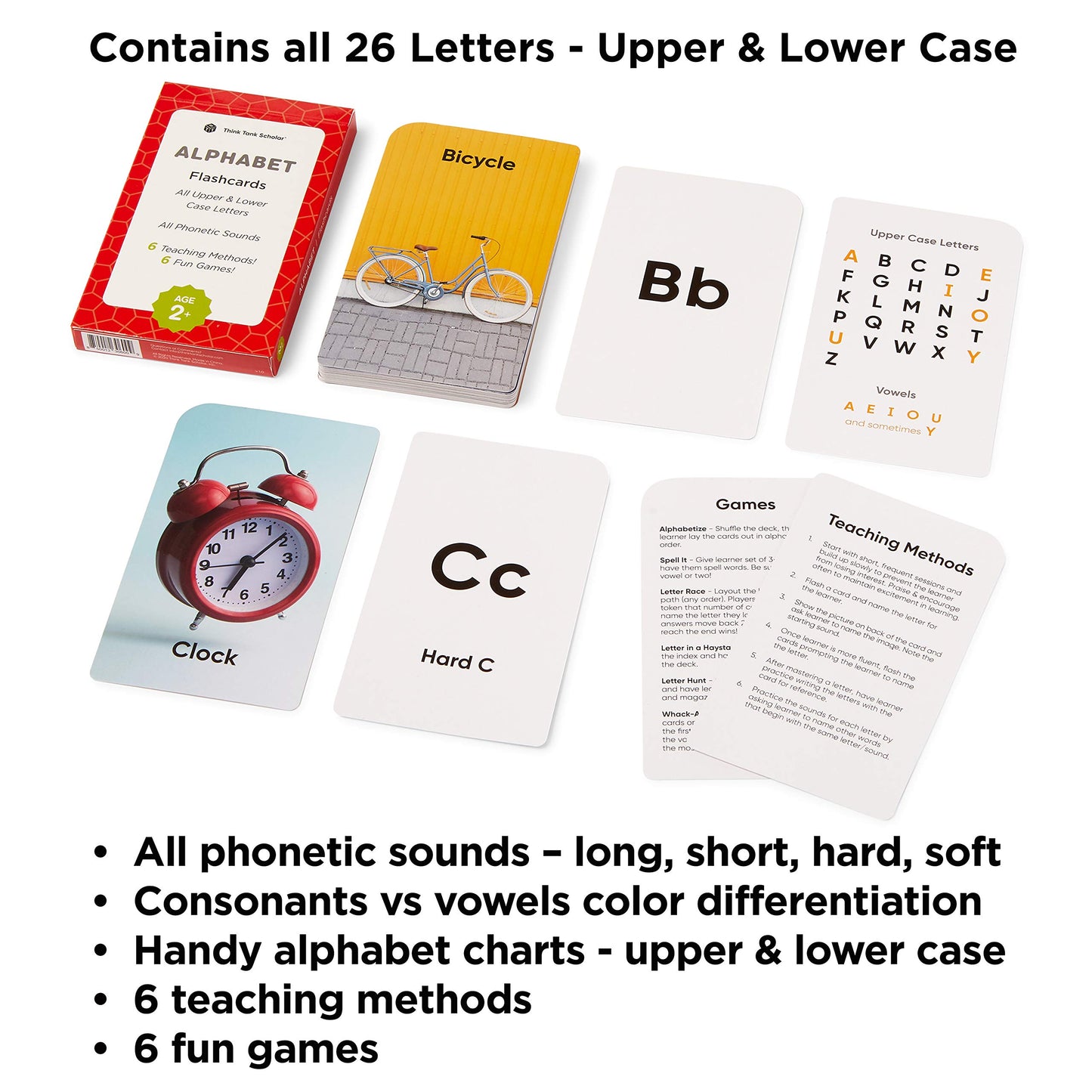 Think Tank Scholar Alphabet Flash Cards (Abc) For 2-4 Years - Learning Phonetic Sounds For Kids Speech Development - All Upper And Lowercase Letters - Preschool (Pre-K), Toddlers, Kindergarten