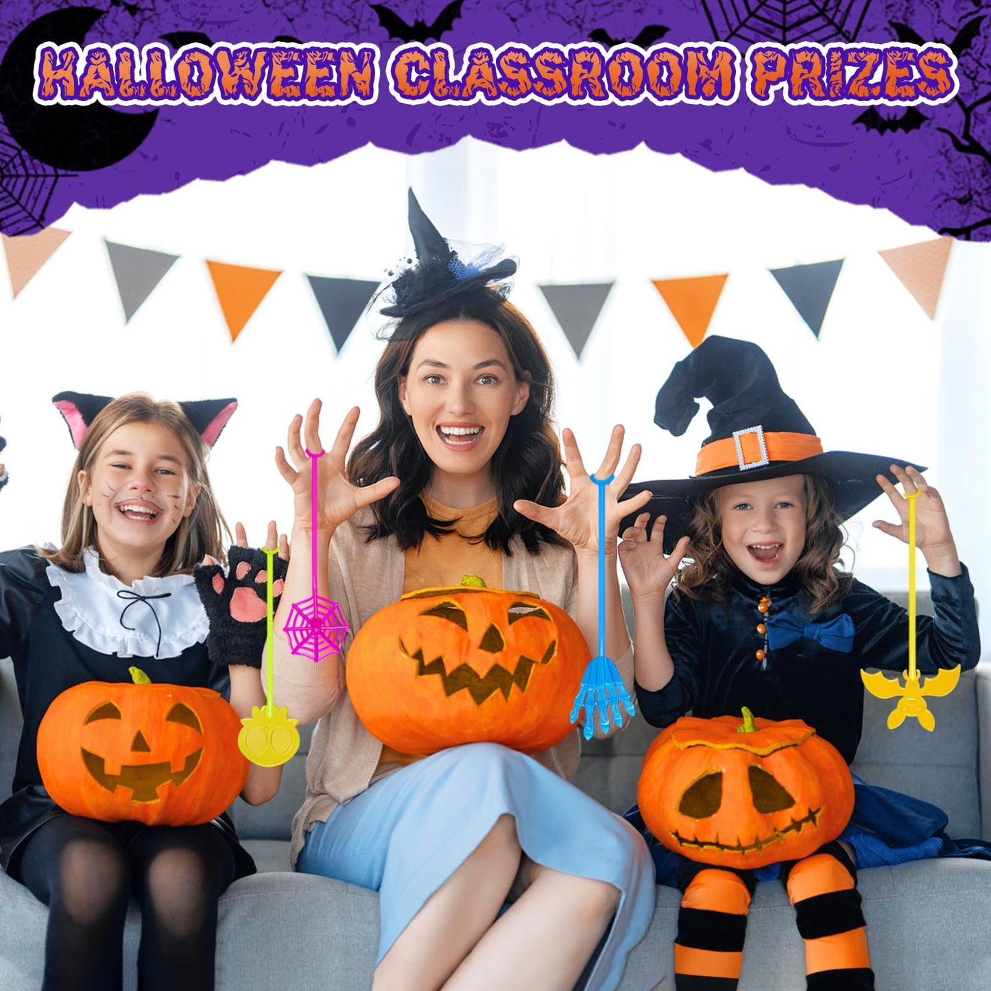 Halloween Sticky Hands Bulk 42PCS Halloween Party Favors for Kids Stretchy Halloween Sticky Hand Toy Halloween Goodie Bag Filler