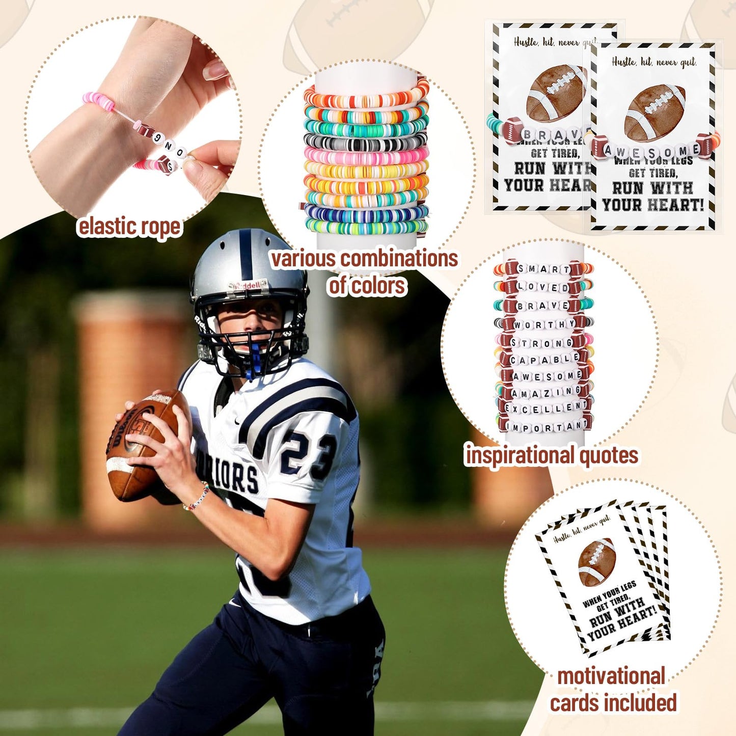 Zeyune 20 Set Football Bracelets Football Team Gifts Bulk for Women Men Stackable Clay Bead Adjustable Bracelets Inspirational S