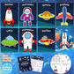 JOTIKO 24 Pack Space Themed Party Favors - Wood Keychain Painting Crafts Kits Art Supplies for Kids, Birthday Goodie Bag Filler