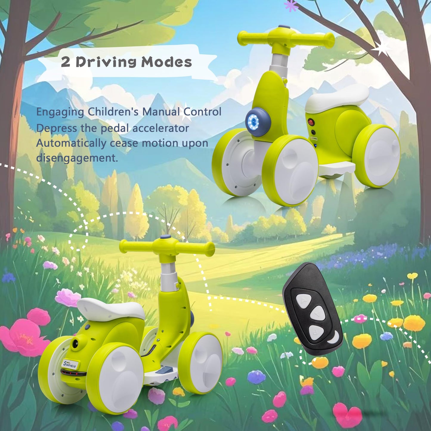 6V Electric Baby Balance Bike for 1 Year Old Boys Girls Ride on Toys 12-48 Months Toddler Balance Bike, 4 Wheels Kids First Bike