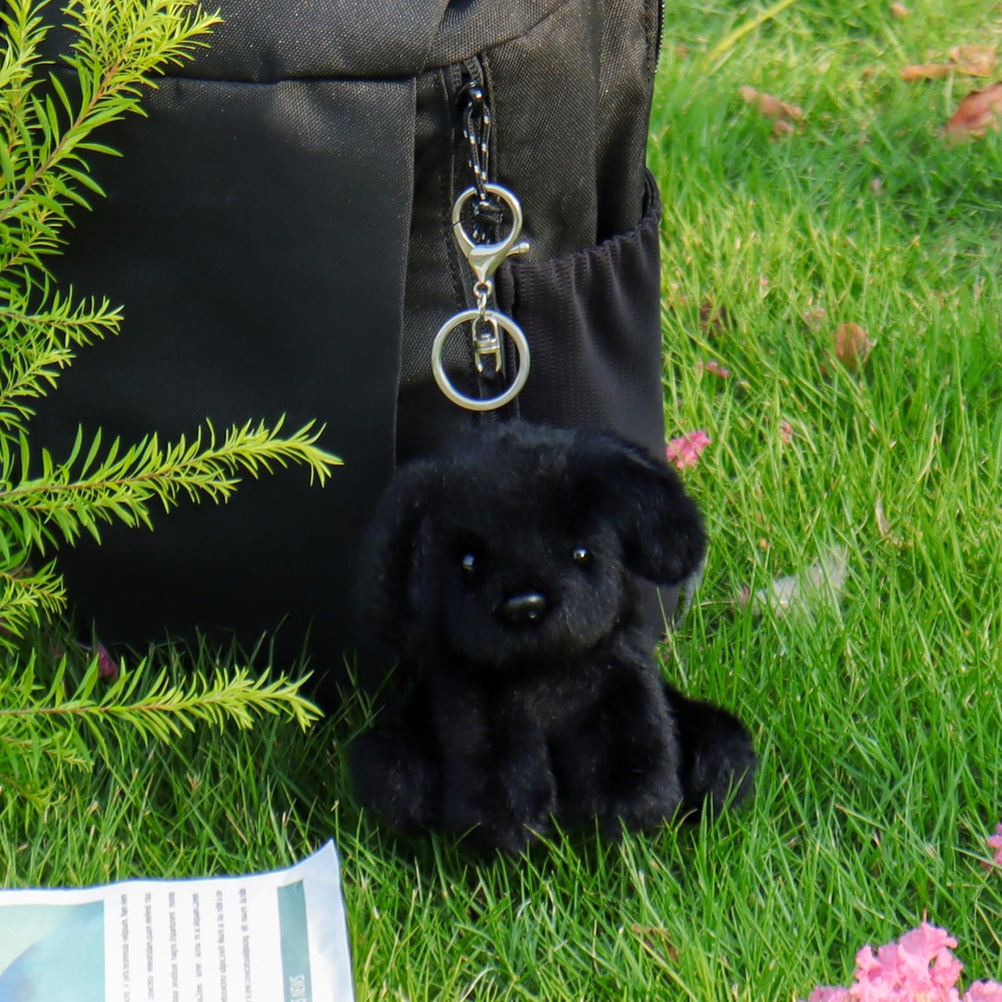 Apricot Lamb Plush Labrador Dog Puppy Stuffed Animal Keychain For Kids Bag, Purse, Backpack, Handbag (4.7 Inches) (Black)