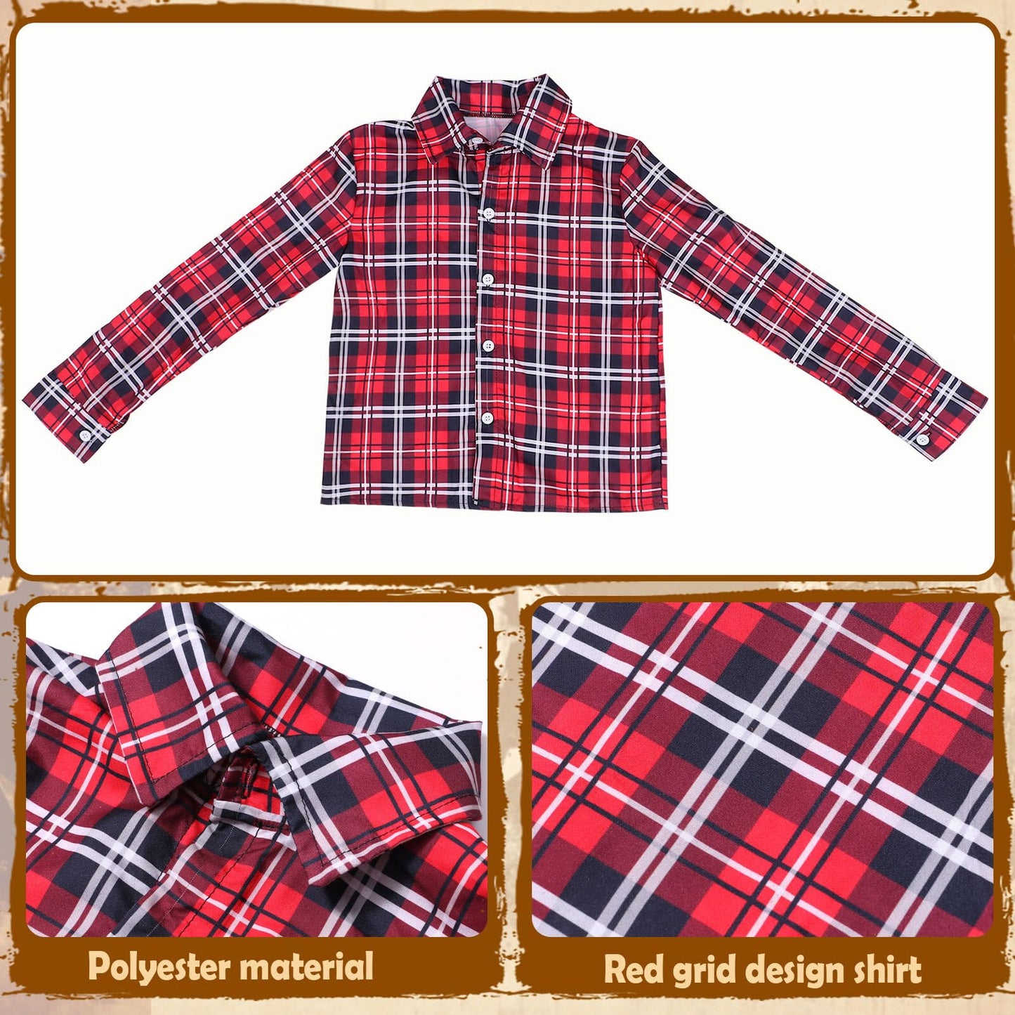 Latocos Kids Cowboy Costume 7 PCS Set, Ages 3-10, Red Polyester Dress Up for Halloween Role Play