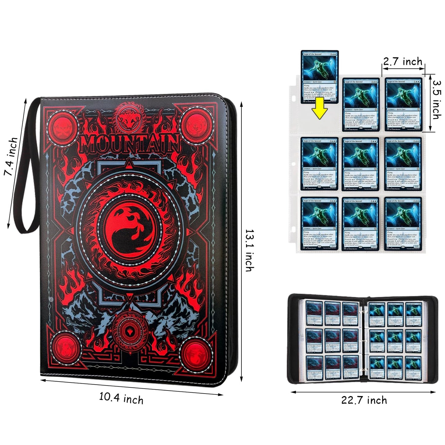 MTGPRO Trading Card Binder 9 Pocket Card Binder with Sleeves 720 Double Sided Pocket enhanced Collector Card Album Card Collection Folder for MTG TCG Yugioh Game Cards (Red)