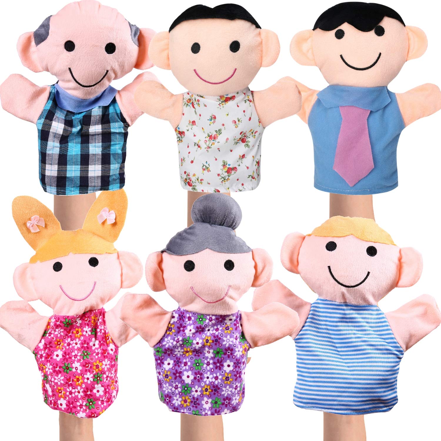 Hand Puppet Set - 6 Family Members - Premium Quality, 9” Inch Soft Plush Hand Puppets For Kids For Storytelling, Teaching, Preschool, Role-Play | Mother, Father, Son, Daughter And Grandparents