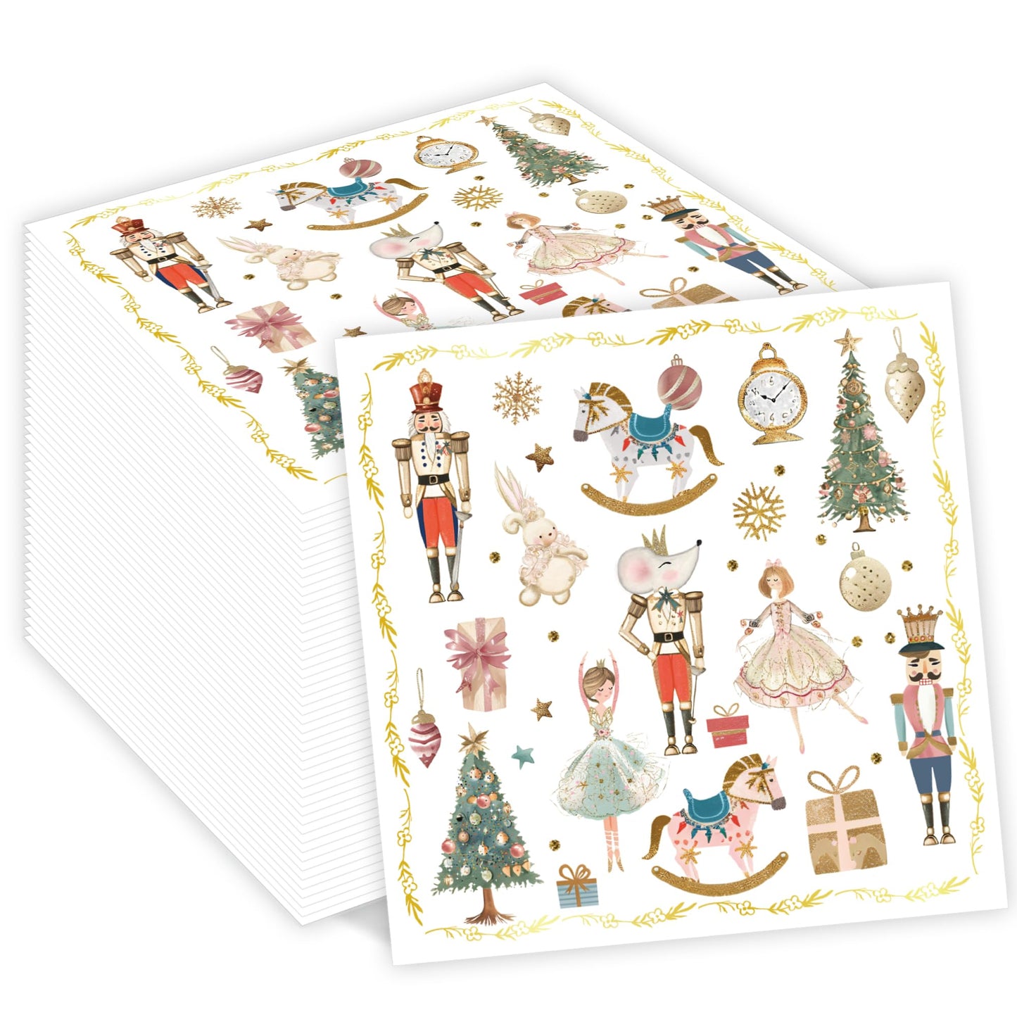 100Pcs Christmas Paper Napkins Nutcracker Disposable 2-Ply Napkins with Ballerinas, Christmas Trees, Horses Design for Bathroom,