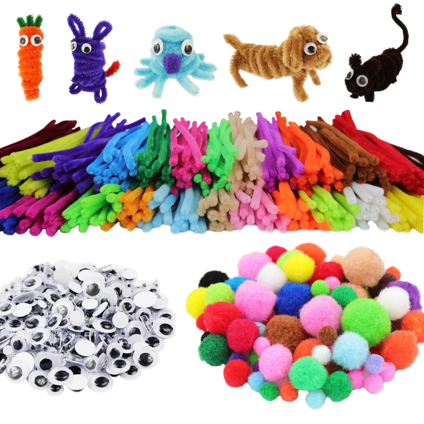 862 Pieces Kids Art & Craft Supplies Set DIY Activities & Parties Pipe Cleaners Craft Set 200 Pcs Pipe Cleaners 454 Pcs Pom Poms