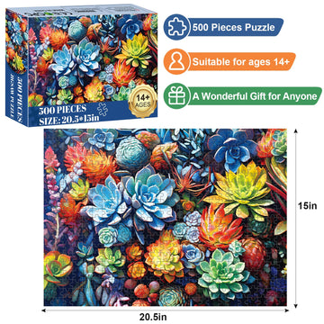 500 Piece Puzzle For Adults-Succulent Plant Puzzle| Recycled Cardboard Jigsaw Puzzles 500 Pieces | Challenging Family Activity G