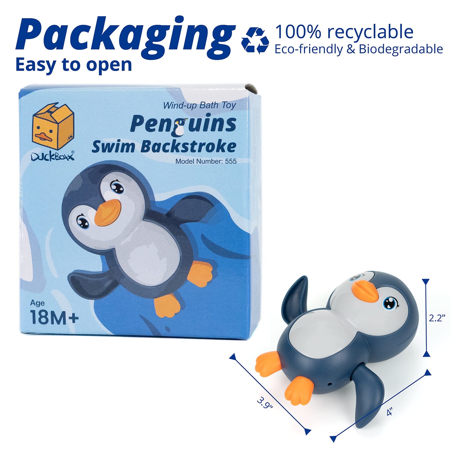 Duckboxx Xx Bath Toys Wind Up Backstroke Swimming Penguins For Kids 18M+ (Blue)