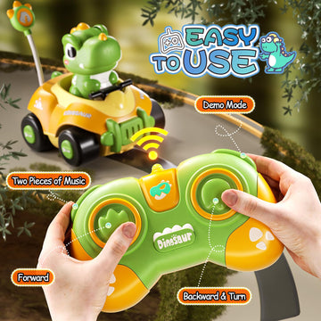 Jovow Dinosaur Remote Control Car for Toddlers,Kids Dinosaur Toys with LED Lights & Music,Electric RC Cars Toys for Boys Kids Bi