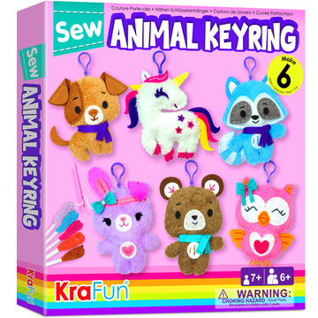 KRAFUN Unicorn Sewing Keyring Kit for Kids Age 7 8 9 10 11 12 Learn Art & Craft, Includes 6 Stuffed Animal Bear, Dog, Rabbit, Ra